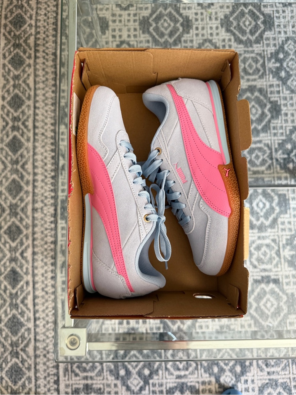Puma Light blue Sneakers with Pink Stripe and Light Blue Laces